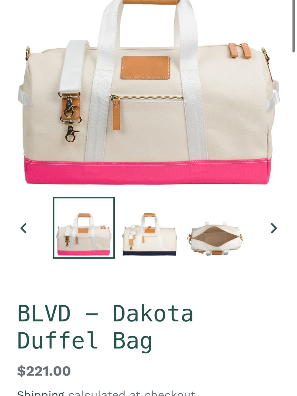 $221 BLVD Dakota Duffel Bag in Cream with Hot Pink Base